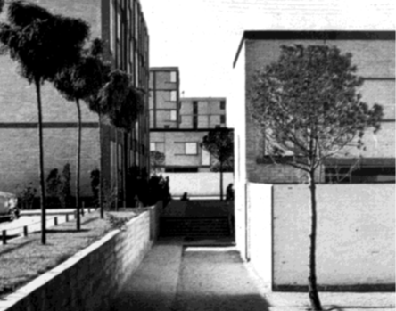 Caño Roto Housing Estate. Building and public area, 1960. (Source: Centro de Documentación de Medio Ambiente y Ordenación del Territorio de la Comunidad de Madrid)