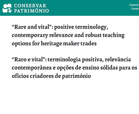 “Rare and vital”: positive terminology, contemporary relevance and robust teaching options for heritage maker trades