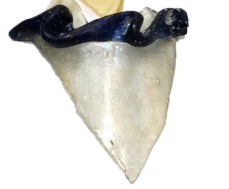Fragment of goblet decorated with a mould-blown pattern of ribs in very low relief and a blue frill-ARJ0099