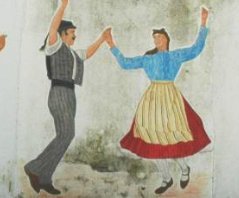 Part of Mural depicting the folk group “Os Camponeses”, painted by José Triguinho in 2016, Largo M. S. Serôdio, Riachos, Portugal